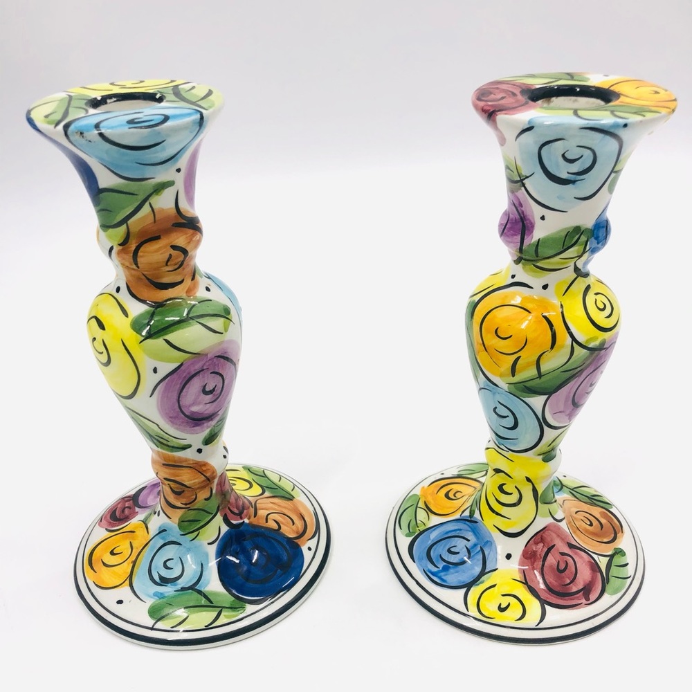 ✨Vintage Floral Portugal Ceramic Candleholder Set